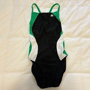 Adidas one piece swimsuit. Black with green and white